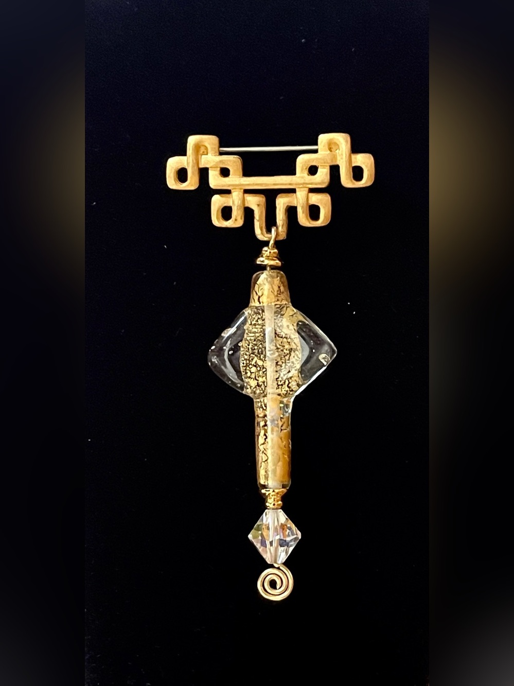 Vintage 90’s Artisan Crafted Lucite/Gold Leaf Brooch Attributed to Jana Burnham